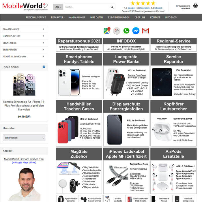 weppers.com Projekt mobileworld.at Gambio Webshop eines Handyshops